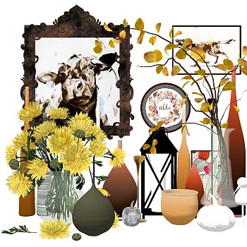 欧式现代新中式花瓶花艺花卉玻璃花瓶镜框画框sketchup草图模型下载
