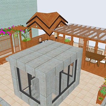 户外庭院景观屋顶花园sketchup草图模型下载