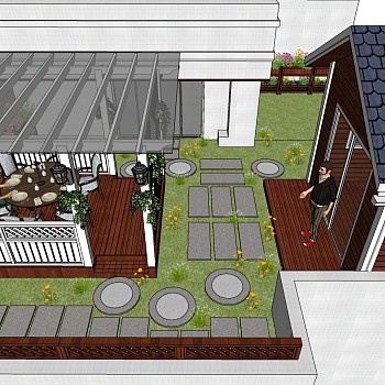 27欧式户外楼顶花园景观餐厅sketchup草图模型下载