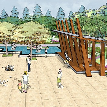 16圆形时钟造型景观广场公园广场设计朗庭园林景观sketchup草图模型下载