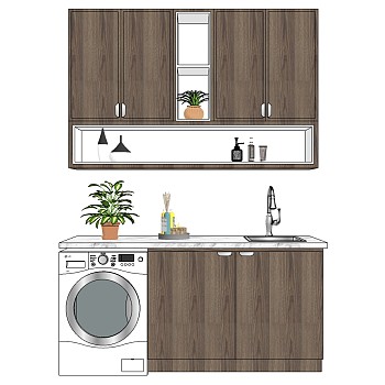 (9)现代卫生间阳台橱柜储物柜盆栽水槽组合sketchup草图模型下载