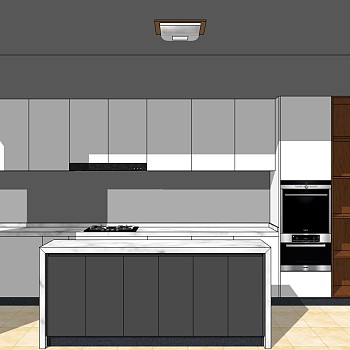 (4)现代简约橱柜厨房烤箱冰箱岛台sketchup草图模型下载