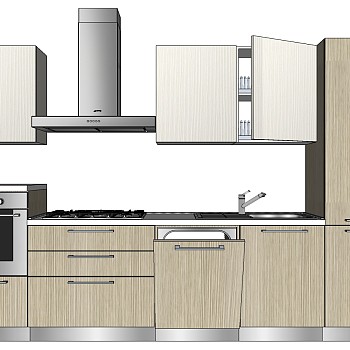 (18)现代厨房橱柜厨具水槽烤箱吸油烟机组合sketchup草图模型下载