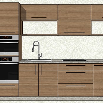 (11)现代简约木制橱柜厨房用具烤箱微波炉水槽组合水吧台sketchup草图模型下载