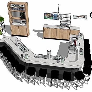 (6)现代水吧酒吧咖啡厅台吧台操作台饮料机咖啡机榨汁啤酒机操作台sketchup草图模型下载