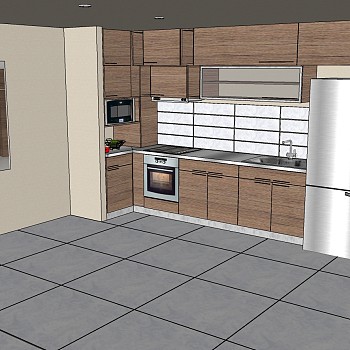 (12)现代简约橱柜厨房用具水槽烤箱冰箱组合sketchup草图模型下载