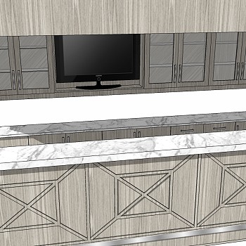 (13)现代欧式木制简约橱柜厨房中岛岛台sketchup草图模型下载