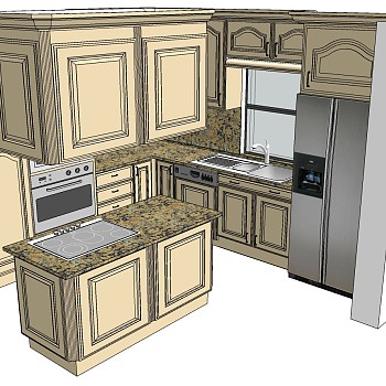 (19)欧式美式法式橱柜厨房用具水槽烤箱冰箱sketchup草图模型下载