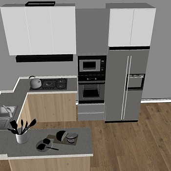 (15)现代简约橱柜水槽烤箱冰箱组合sketchup草图模型下载