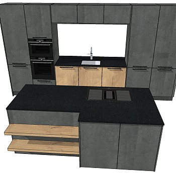 (13)现代欧式木制简约橱柜厨房中岛岛台sketchup草图模型下载