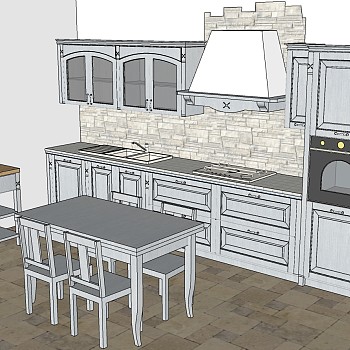 16意大式北欧厨房餐桌椅水槽橱柜吸油烟机组合sketchup草图模型下载