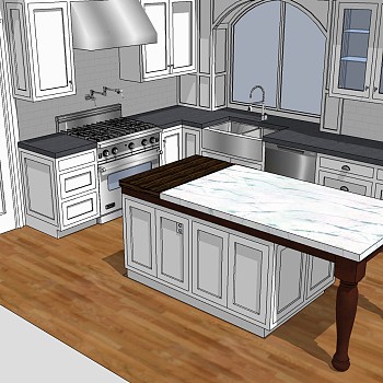 (8)现代美式北欧式橱柜厨房用具水槽吸油烟机组合sketchup草图模型下载