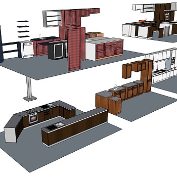 (19)现代简约橱柜厨房用具水槽烤箱餐桌椅组合sketchup草图模型下载