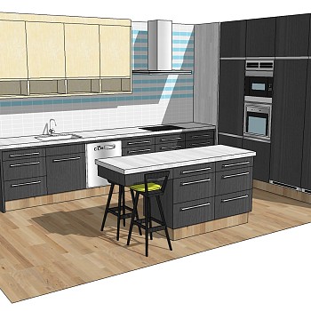 (4)现代简约橱柜厨房用具水槽烤箱吸油烟机sketchup草图模型下载