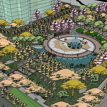 13欧式圆形喷泉文化广场景观设计规划园林景观sketchup草图模型下载