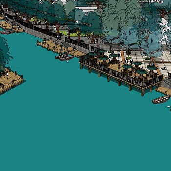 15码头木船模型河道栏杆护栏规划园林景观sketchup草图模型下载