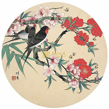 中式圆形花鸟挂画 (38)