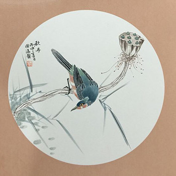 中式圆形花鸟挂画 (39)