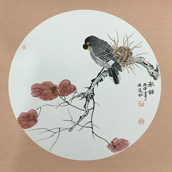 中式圆形花鸟挂画 (41)