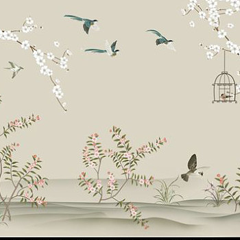 中式欧式田园花鸟壁纸壁画壁布背景画 (23)