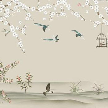 中式欧式田园花鸟壁纸壁画壁布背景画 (47)