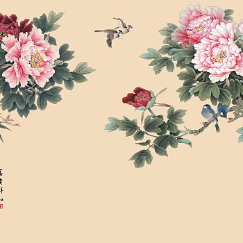 新中式鸟壁纸壁布工笔画花 (5)