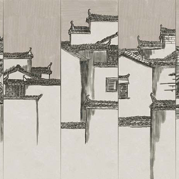新中式徽派建筑壁纸壁画 1