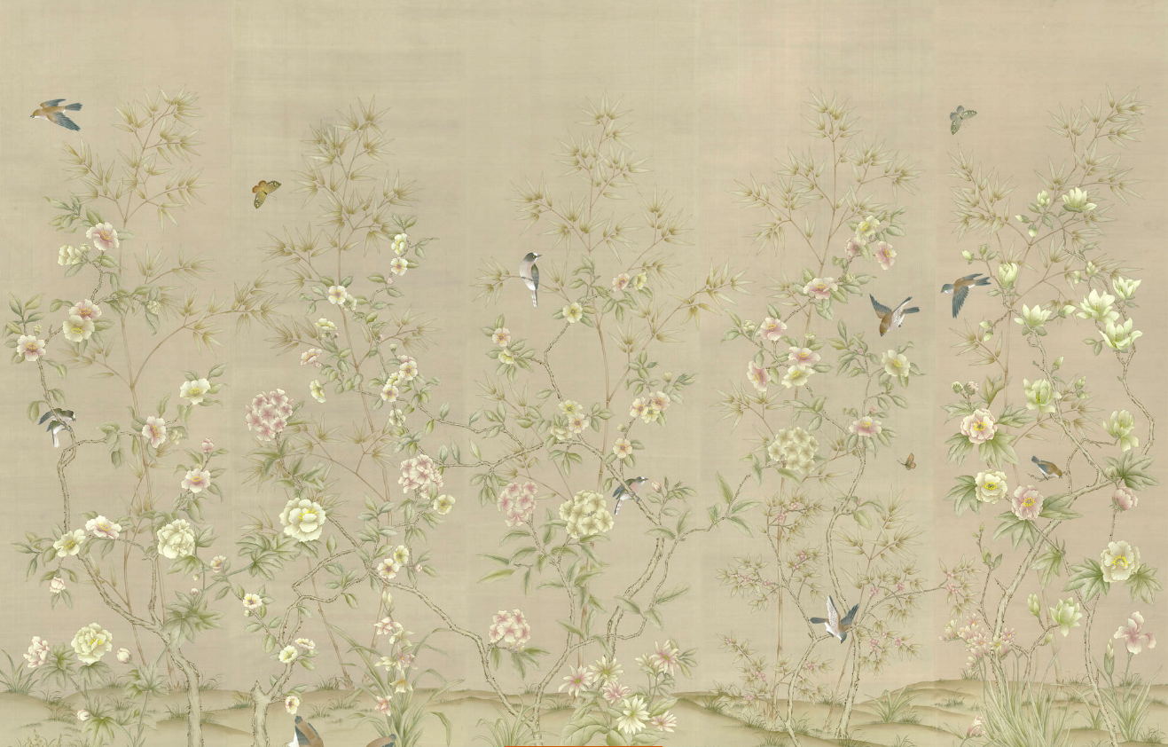 中式欧式田园花鸟壁纸壁画壁布背景画工笔画 48 草图大师模型