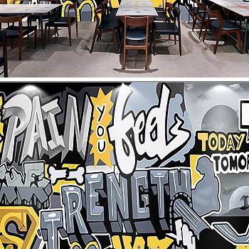 工业风酒吧餐厅涂鸦墙面砖墙涂鸦图案 (107)