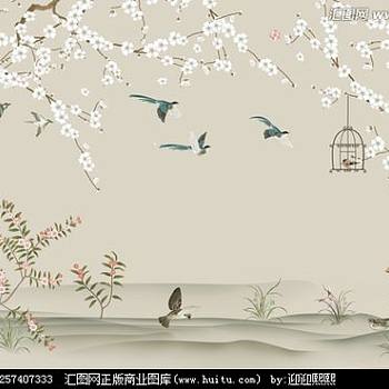 中式梅花图案壁纸壁布 (4)