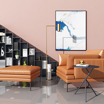 H07-0329现代单人沙发挂画装饰柜书柜组合