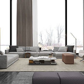 H06-0220意大利 Poliform 现代客厅沙发茶几屏风休闲椅