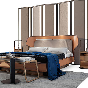 H09-1224新中式床床头柜床尾榻凳屏风