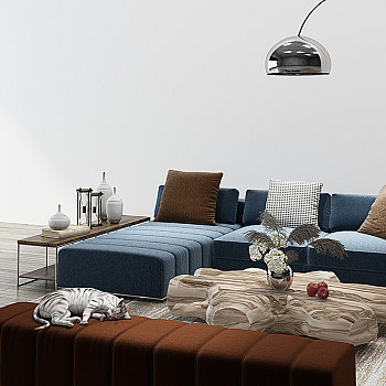 H05-0124现代沙发木墩茶几边几摆件组合