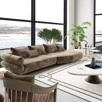 H06-0122意大利LONGHI品牌现代沙发茶几边几客厅组合