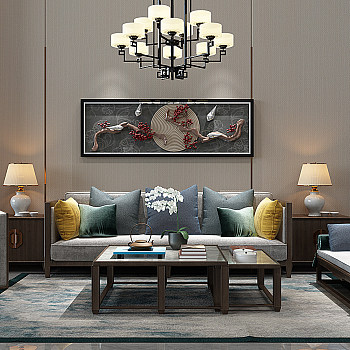 H02-0115新中式沙发茶几立体画摆件饰品