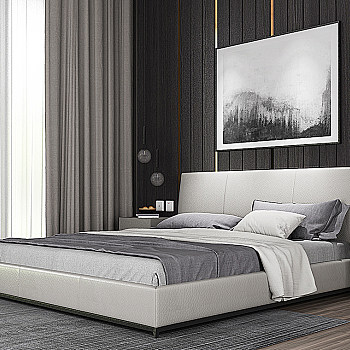 H10-0228现代双人床 双人床 床头柜 台灯 装饰画组合