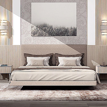 H03-0227现代双人床 床头柜 壁灯组合