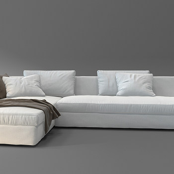 Z55-0305现代白色布艺转角沙发模型