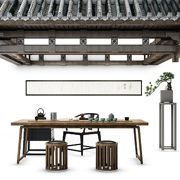 Z11-0629中式茶桌中式屋檐