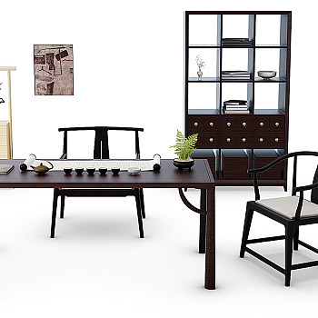Z20-1205新中式茶桌椅书桌书柜圈椅