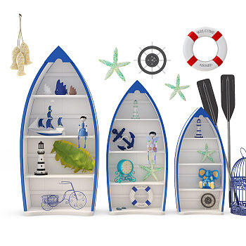 H02-0803地中海船形儿童装饰柜摆件挂件组合