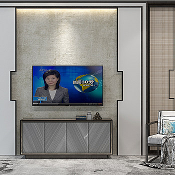 H06-0111新中式电视柜电视背景墙中式推拉门