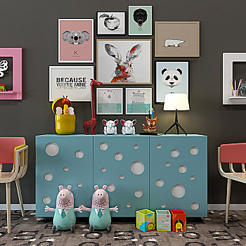 H10-0212创意儿童房边柜装饰柜休闲椅挂画玩具组合