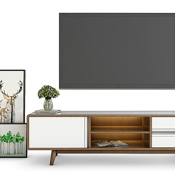H15-0913现代实木电视柜装饰画组合