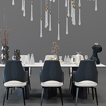 H03-0125现代餐桌椅人物雕塑花瓶吊灯组合