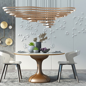 Z02-0404北欧现代餐桌椅金属吊灯皮革花瓣雕花背景