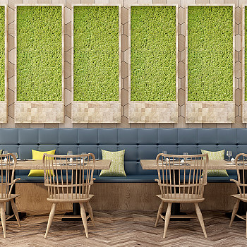 Z06-0214现代新中式餐厅桌椅植物墙卡座餐具组合