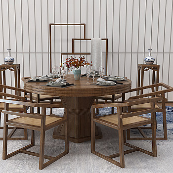 Z10-0103新中式圆形餐桌椅组合花架