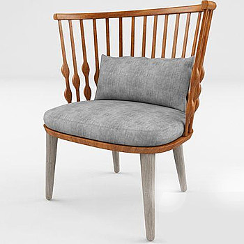 28现代木质北欧椅子国外3D模型下载
